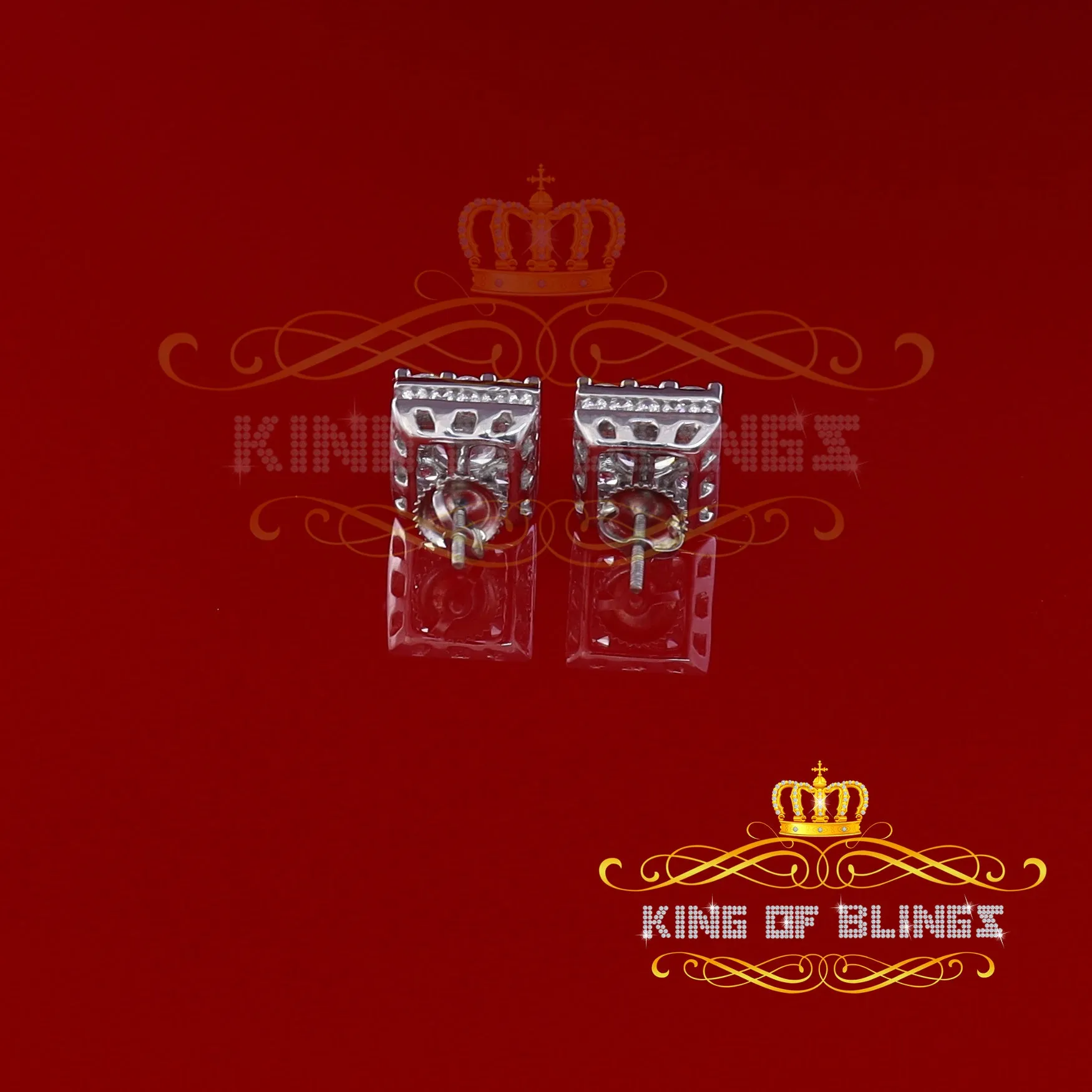 King of Blings- White 2.28ct Cubic Zirconia 925 Sterling Silver Hip Hop Square Ladies Earrings