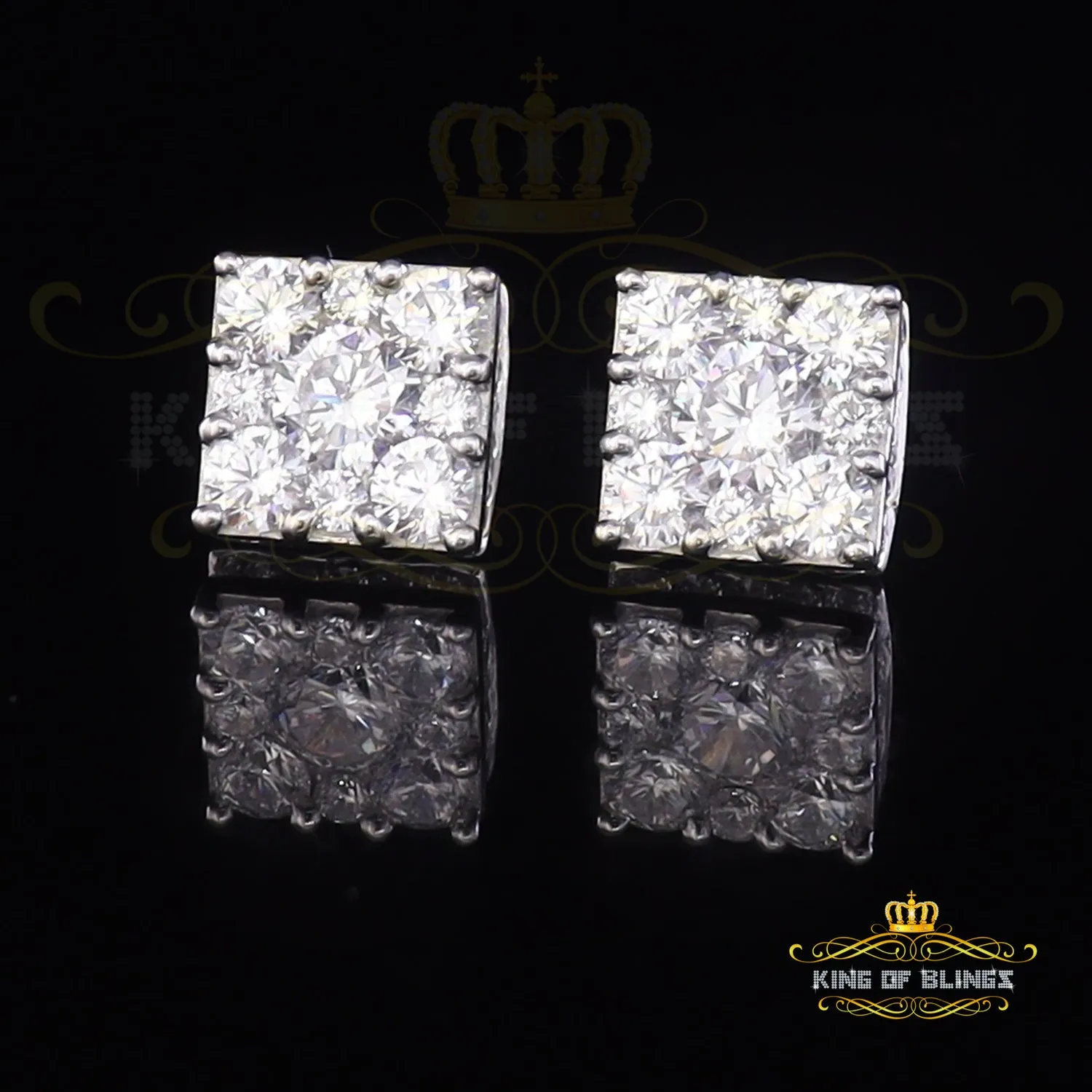 King of Blings- White 2.28ct Cubic Zirconia 925 Sterling Silver Hip Hop Square Ladies Earrings