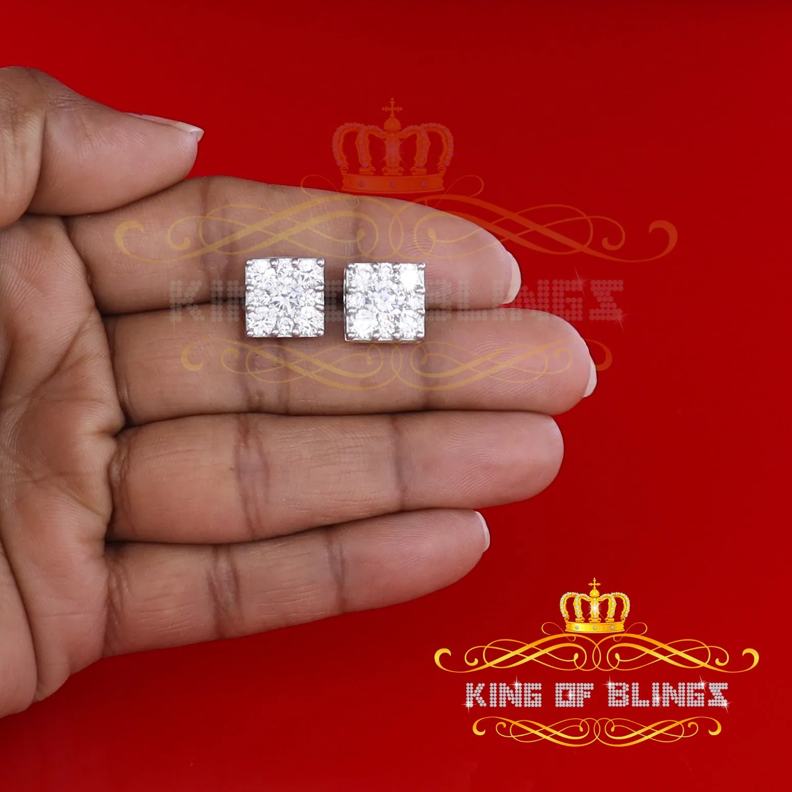 King of Blings- White 2.28ct Cubic Zirconia 925 Sterling Silver Hip Hop Square Ladies Earrings