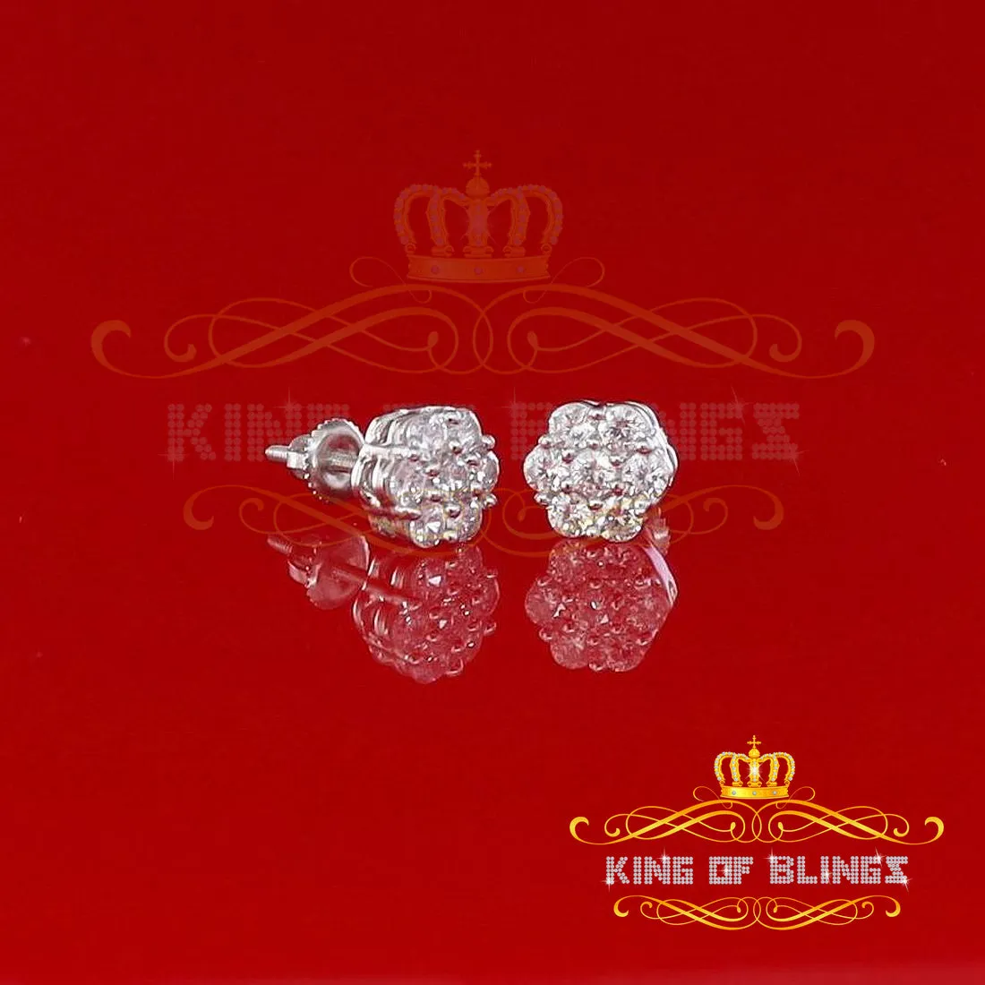 King of Blings- White 925 Sterling 1.96ct Cubic Zirconia Silver Women's Hip Hop Floral Earrings