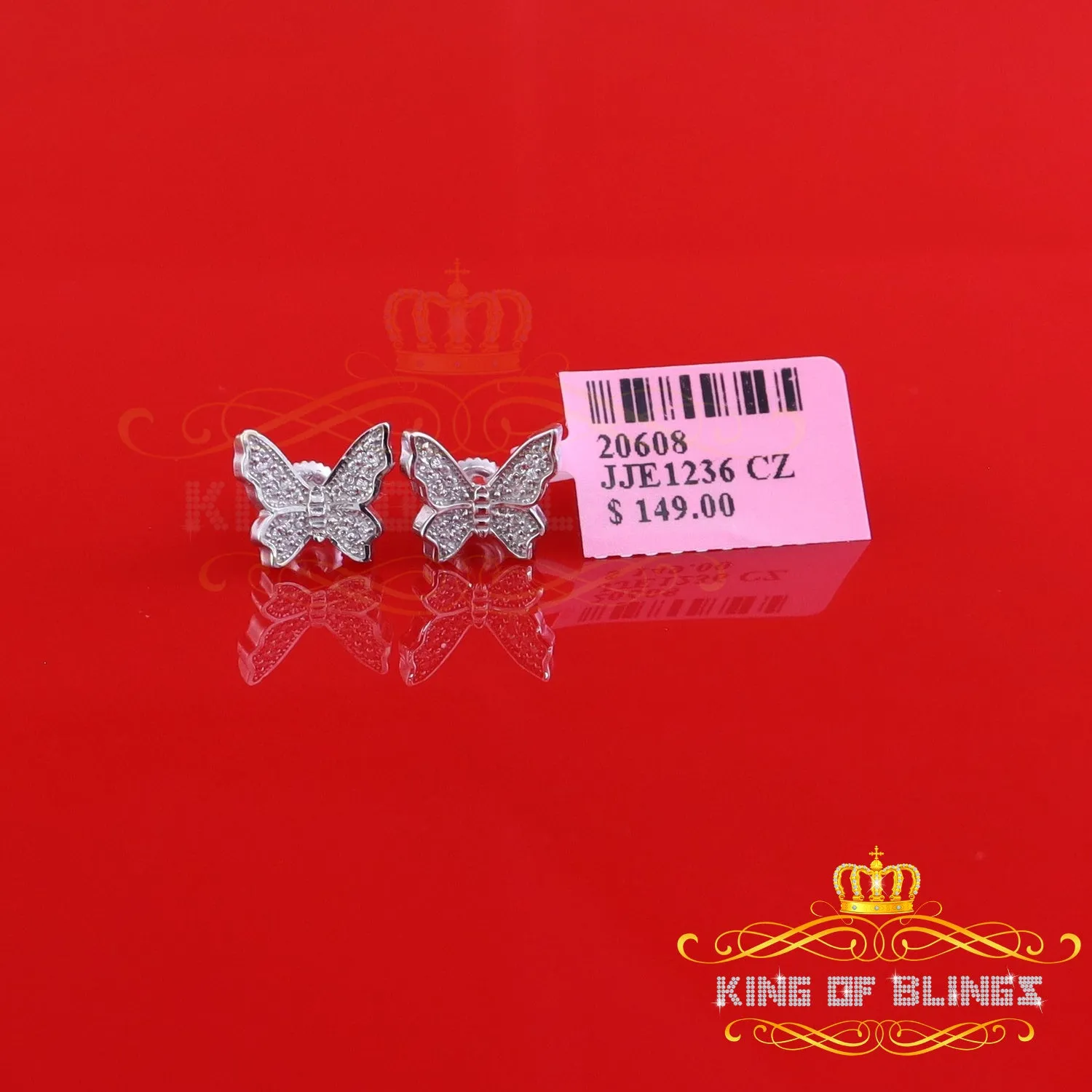 King of Blings- Women's 0.34ct Cubic Zirconia Butterfly Stud Earrings White 925 Sterling Silver