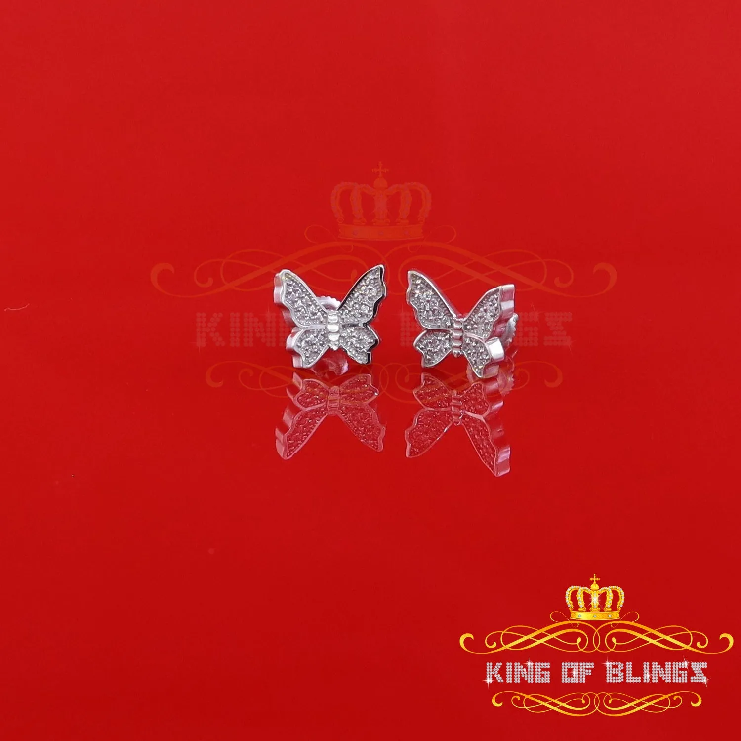 King of Blings- Women's 0.34ct Cubic Zirconia Butterfly Stud Earrings White 925 Sterling Silver