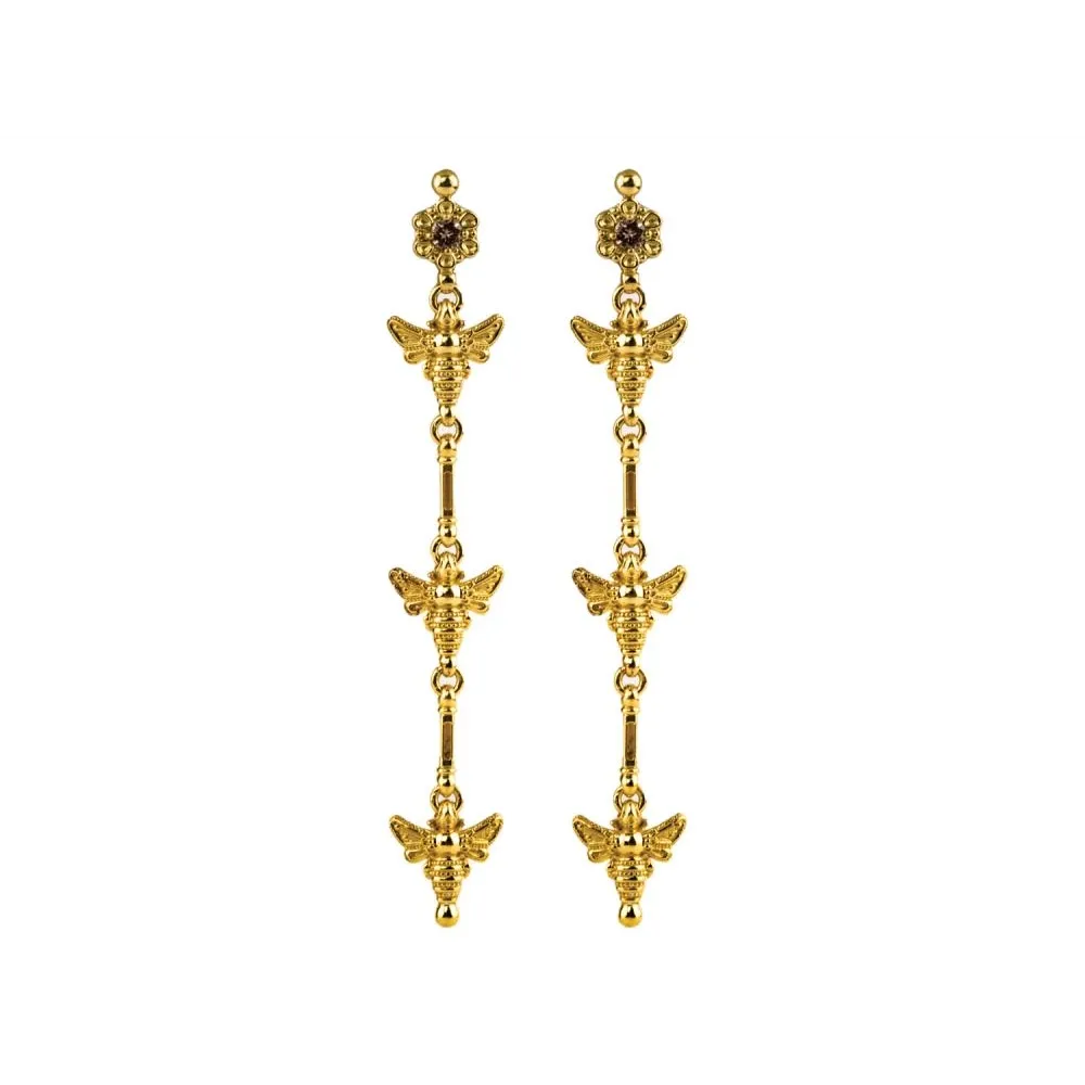 Konstantino Melissa 18K Yellow Gold Dangle Bee Earrings with Brown Diamonds