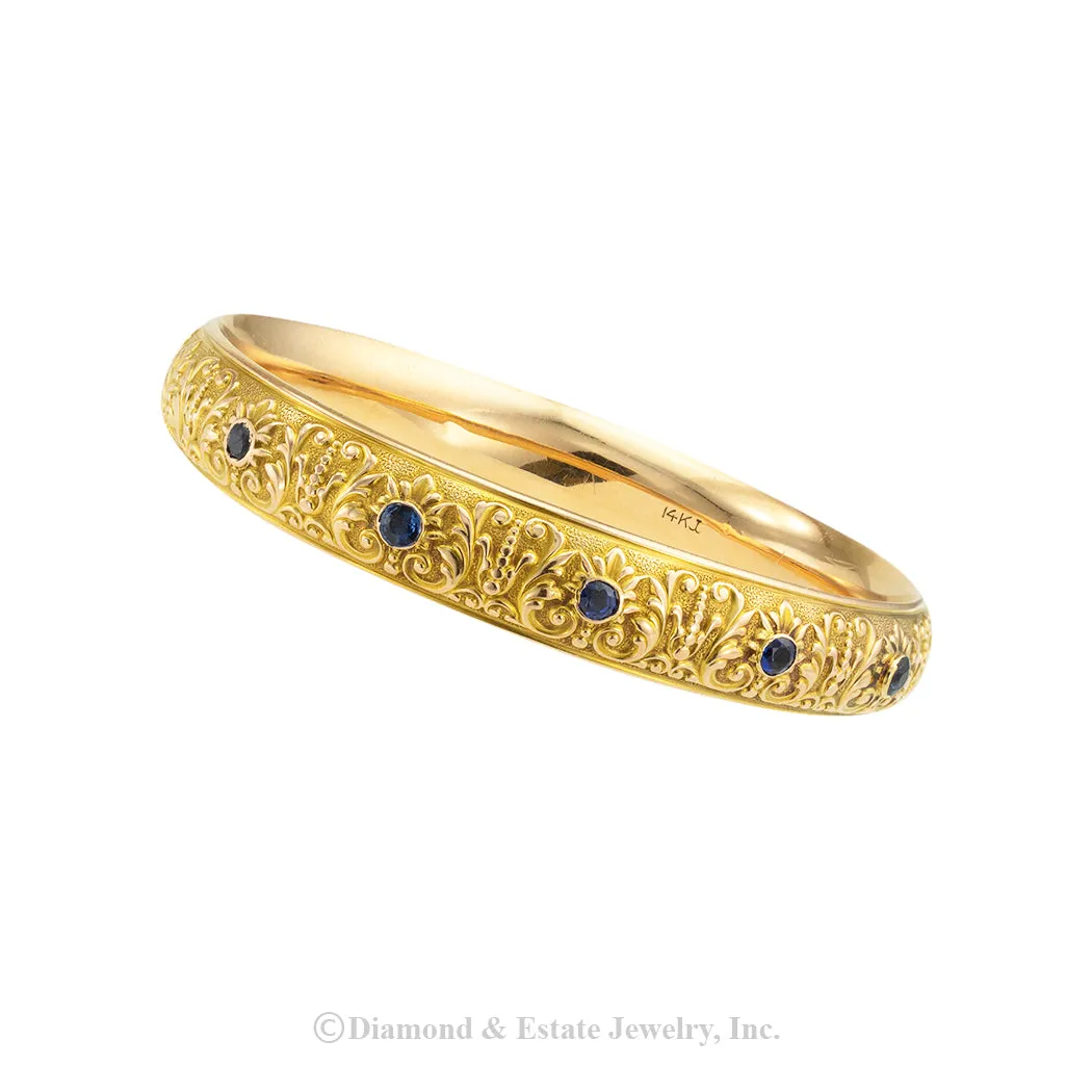 Krementz Sapphire Yellow Gold Antique Slip-On Bangle Bracelet