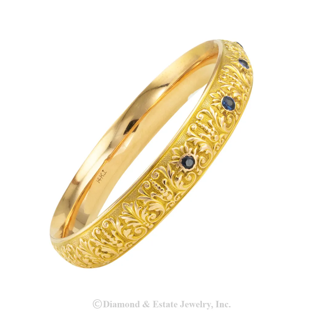 Krementz Sapphire Yellow Gold Antique Slip-On Bangle Bracelet