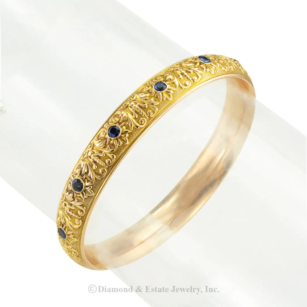 Krementz Sapphire Yellow Gold Antique Slip-On Bangle Bracelet