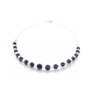 Lapis Lazuli Beads Wrapped in Sterling Silver on a Curved silver bar