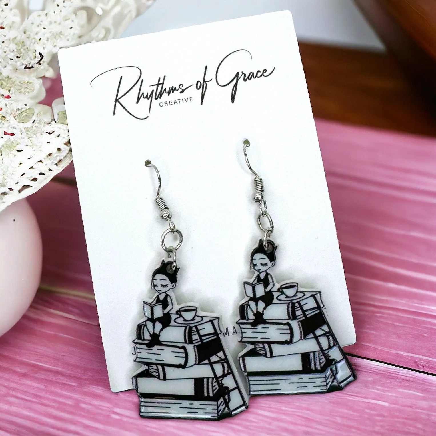 Librarian Earrings - Teacher Earrings, Book Club,  Book Club Earrings, Handmade Earrings, Librarian Jewelry, Writer Gift, Author, Writing