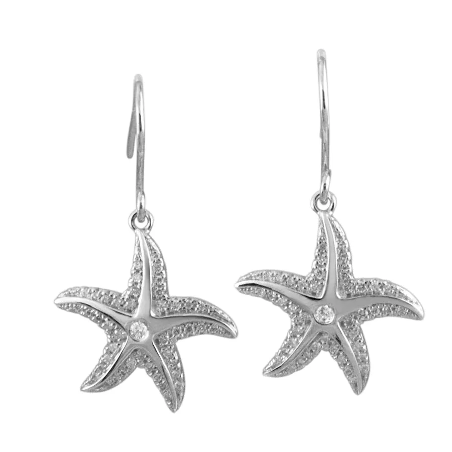 Life@Sea Genuine Sterling Silver & Cubic Zirconia Accent Starfish Dangle Earrings