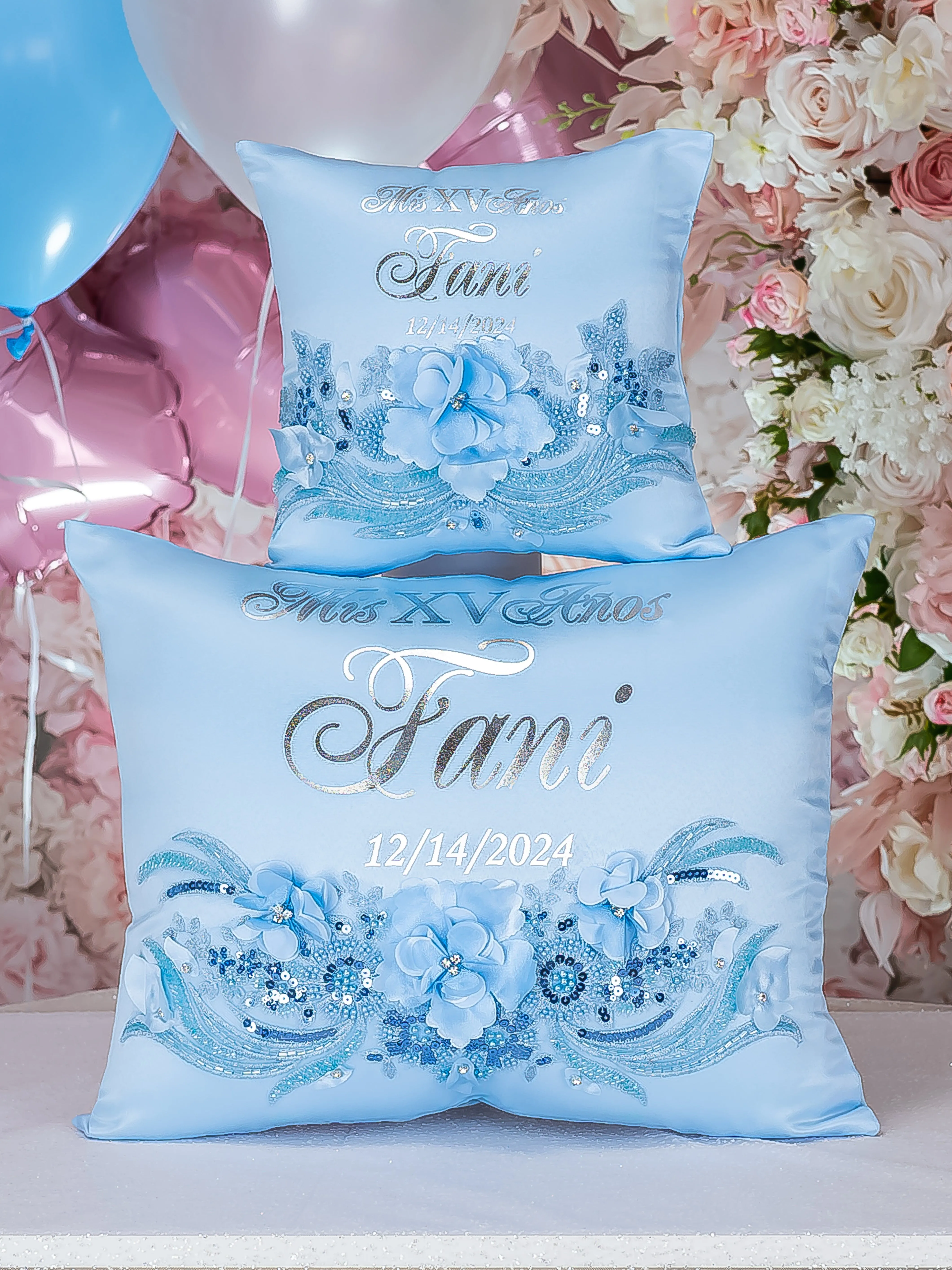 Light blue quinceanera tiara pillow