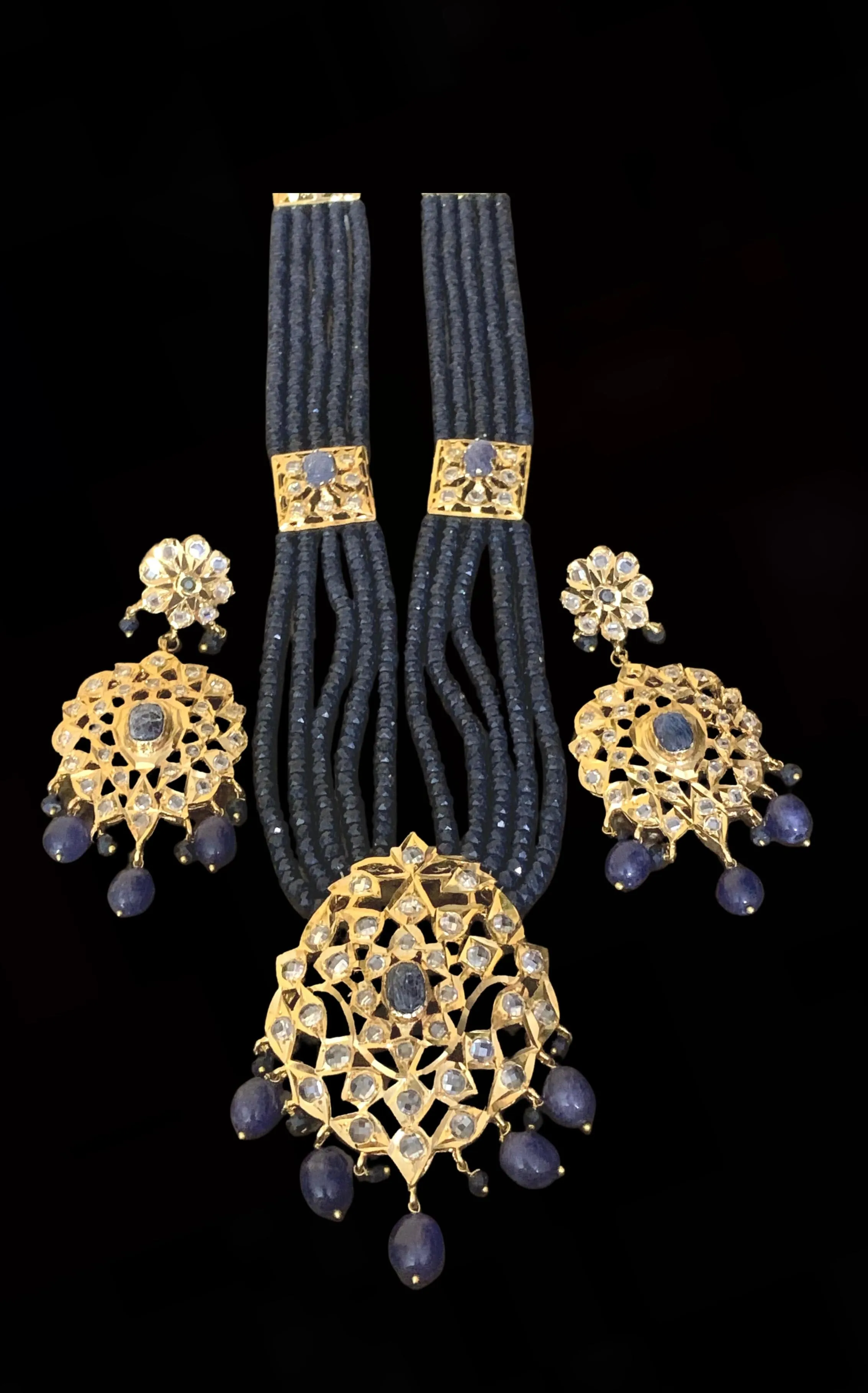 LN40 Hyderabadi Rani haar in sapphire beads and stones ( SHIPS IN 4 WEEKS  )