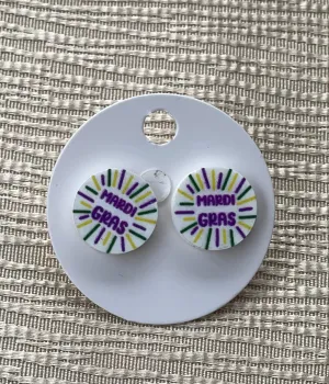 Mardi Gras words stud earrings