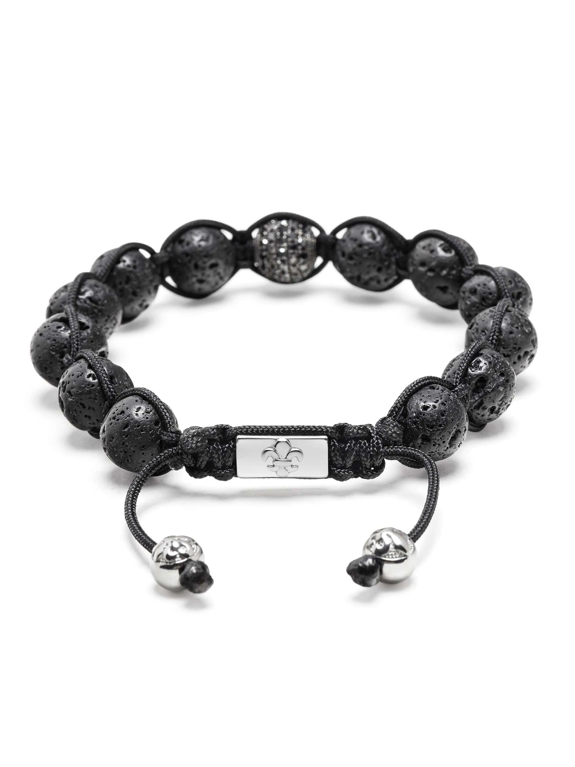 Men's Black Diamond Beaded Bracelet with Lava Stone and Sterling Silver