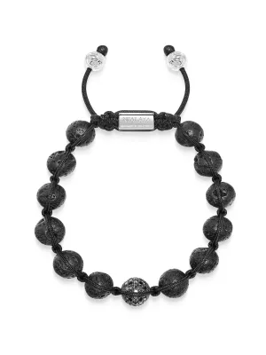 Men's Black Diamond Beaded Bracelet with Lava Stone and Sterling Silver