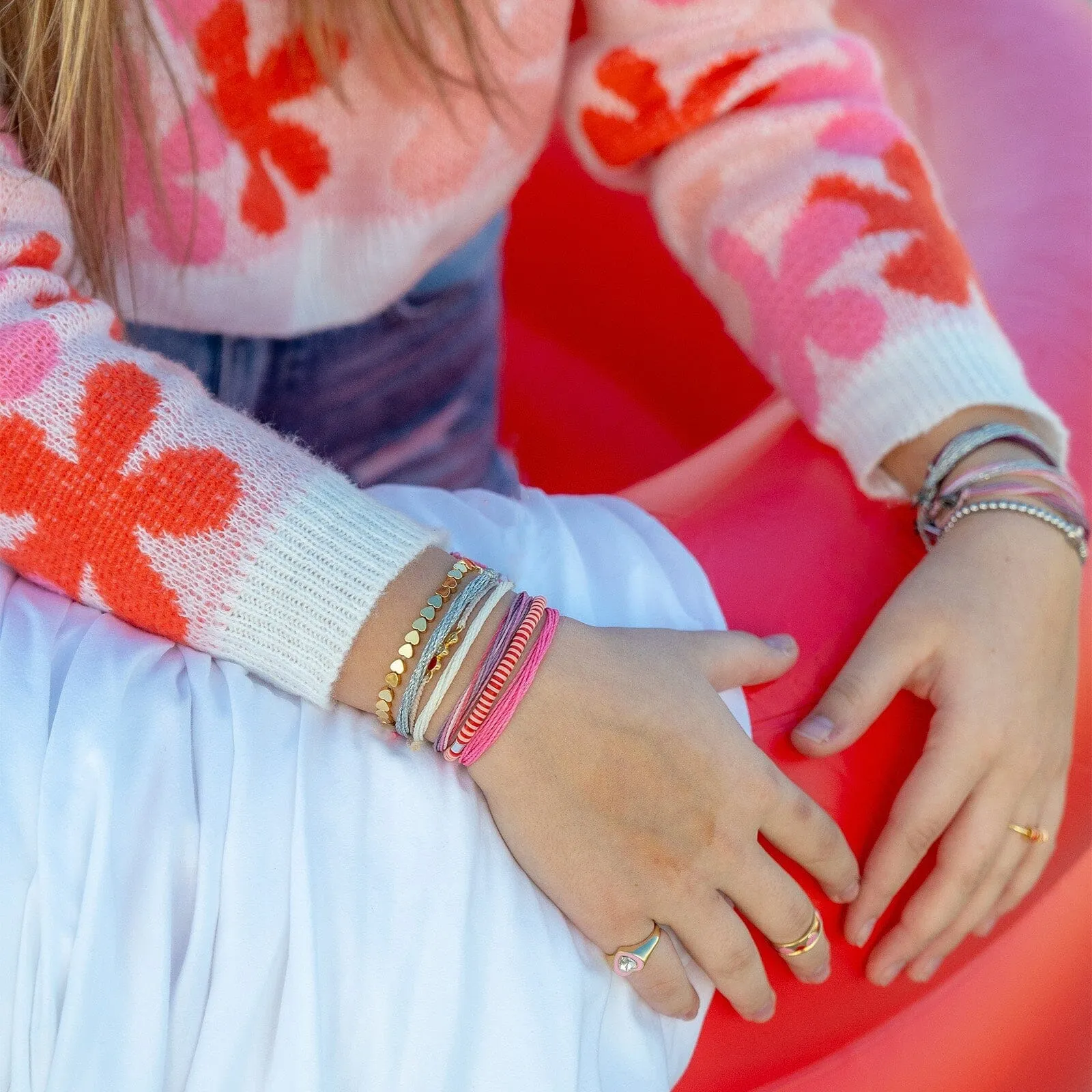 Metal Heart Bead Stretch Bracelet