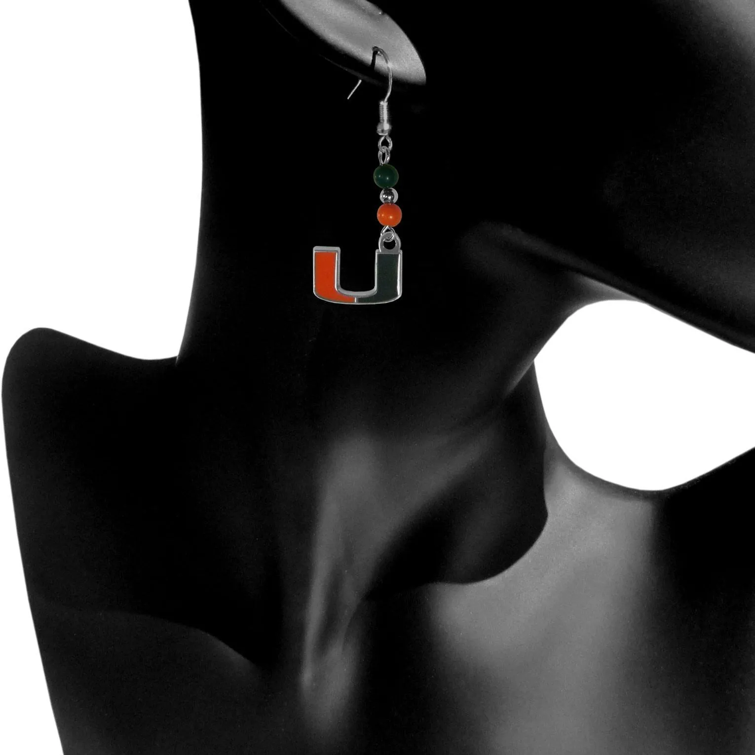 Miami Hurricanes Fan Bead Dangle Earrings