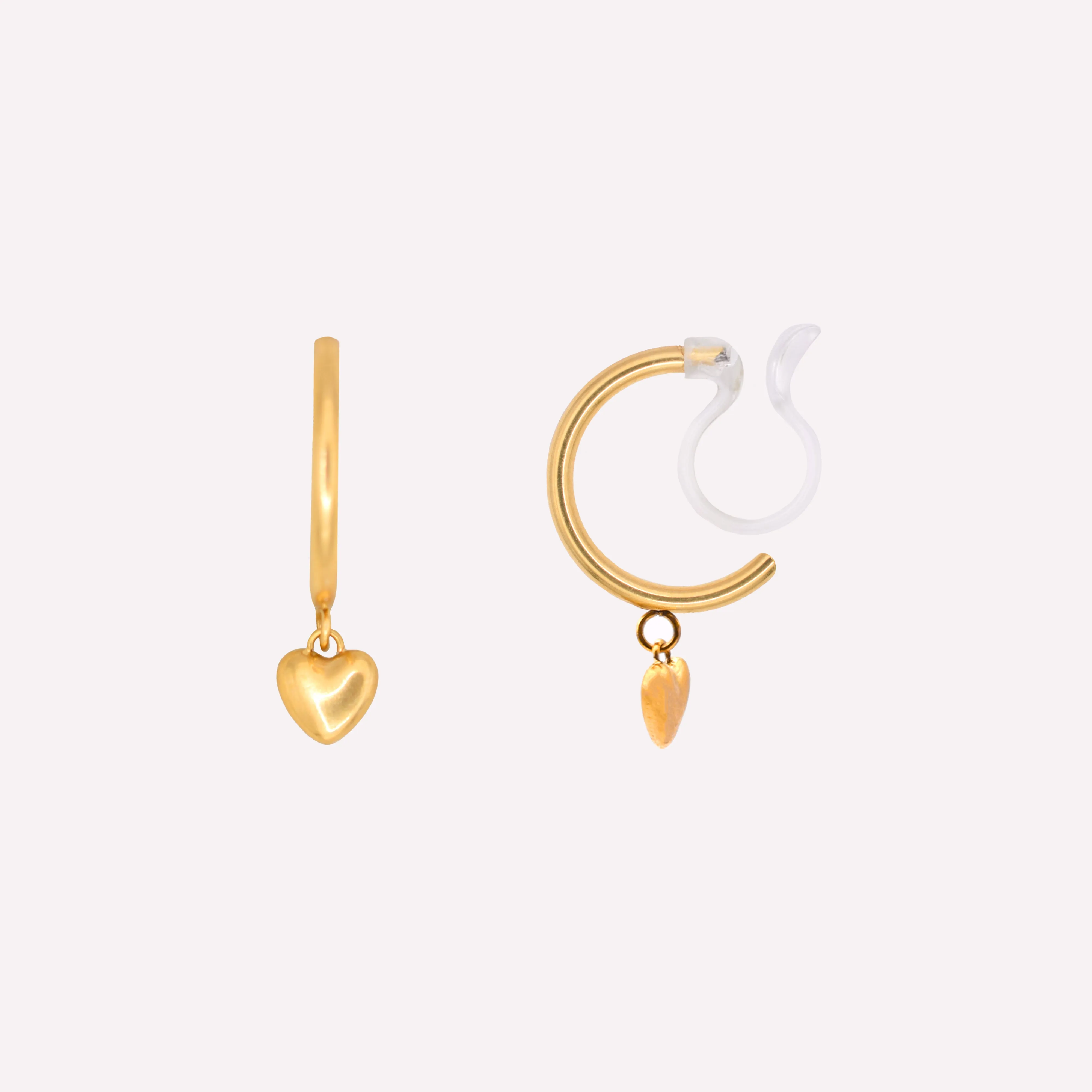 MINI HEART HUGGIE HOOP CLIP-ON EARRINGS IN GOLD