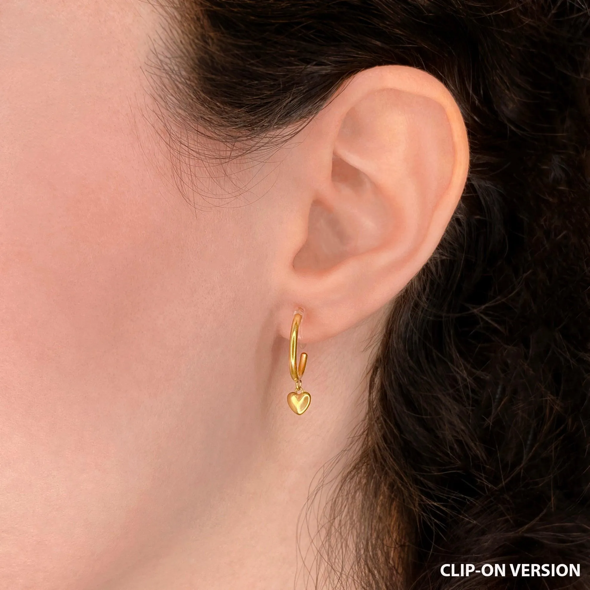 MINI HEART HUGGIE HOOP CLIP-ON EARRINGS IN GOLD