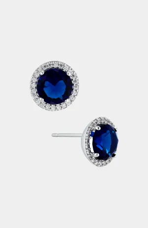 MODERN LOVE BLUE ROUND CZ HALO STUD EARRINGS