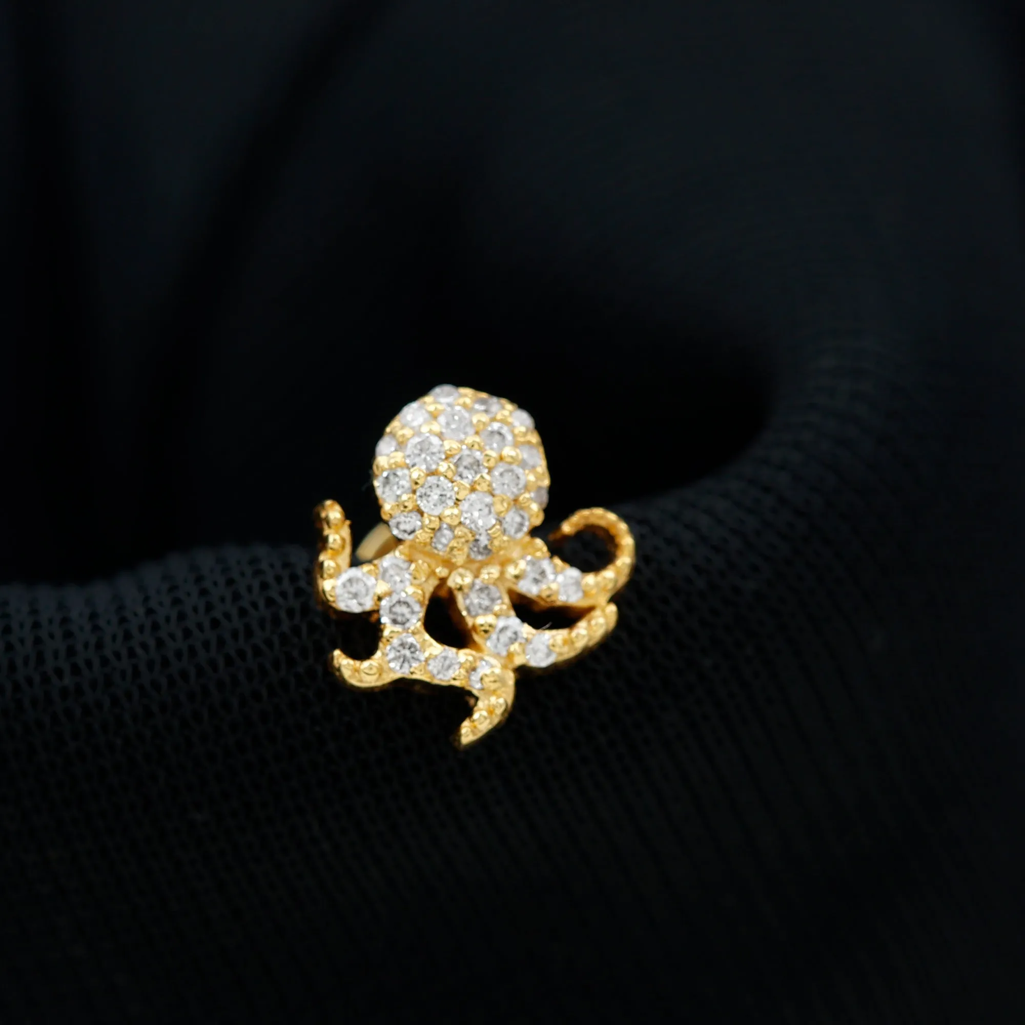 Moissanite Gold Octopus Earring for Cartilage Piercing