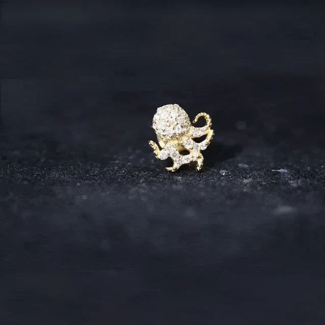 Moissanite Gold Octopus Earring for Cartilage Piercing