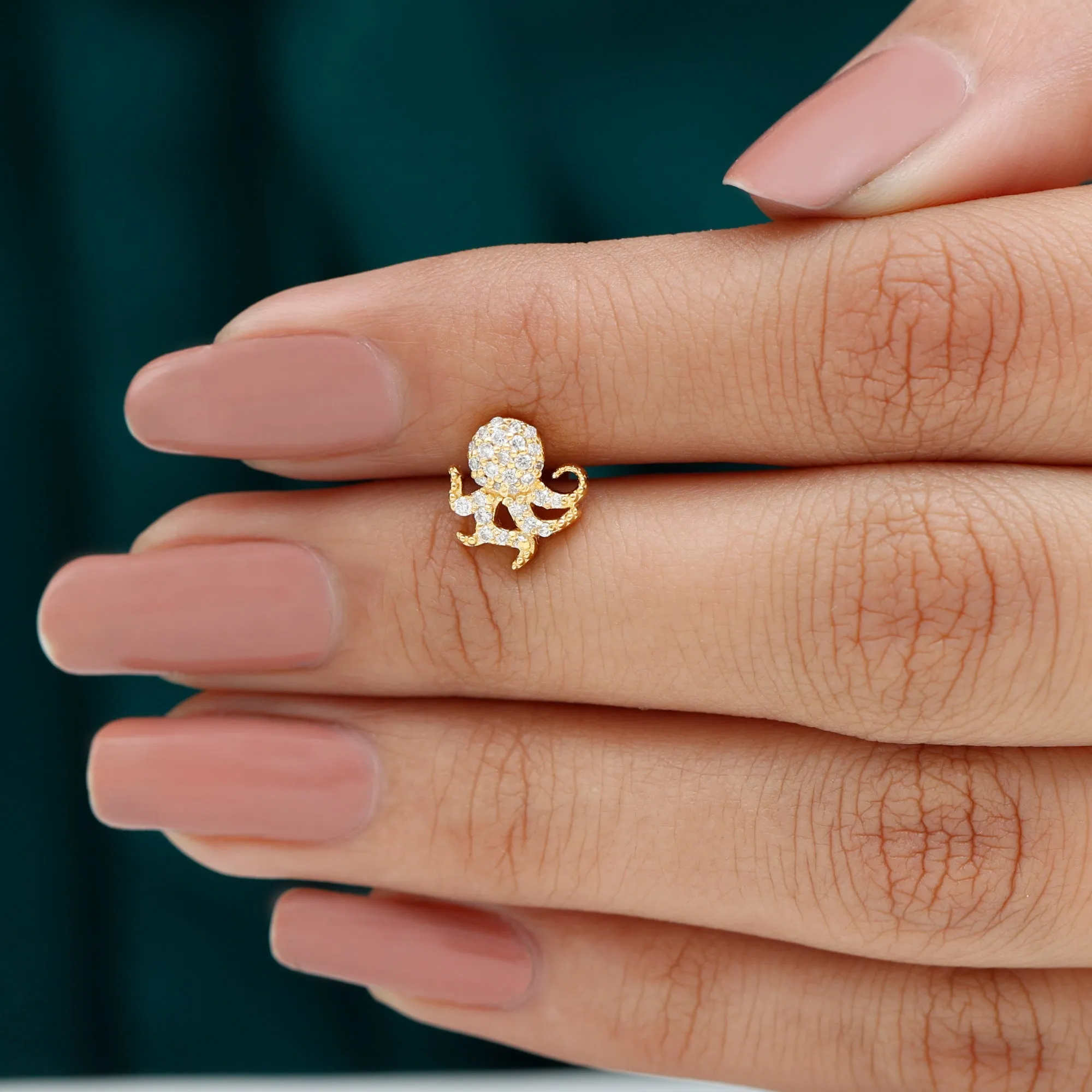 Moissanite Gold Octopus Earring for Cartilage Piercing