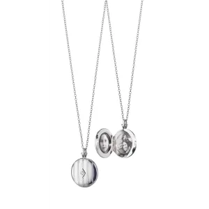 Monica Rich Kosann Sterling Silver Round Bead Locket Necklace with Diamond