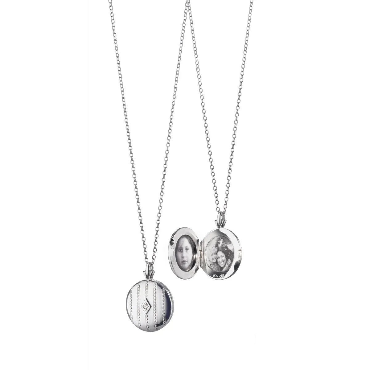 Monica Rich Kosann Sterling Silver Round Bead Locket Necklace with Diamond