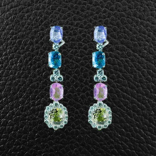 Multi-color Sapphire & Diamond Necklace & Earring Set