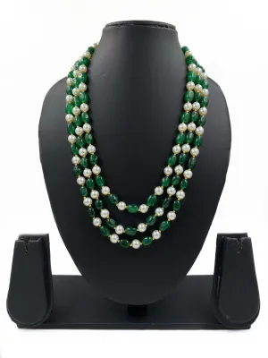 Multilayered Semi Precious Green Jade And Pearls Beads Necklace By Gehna Shop