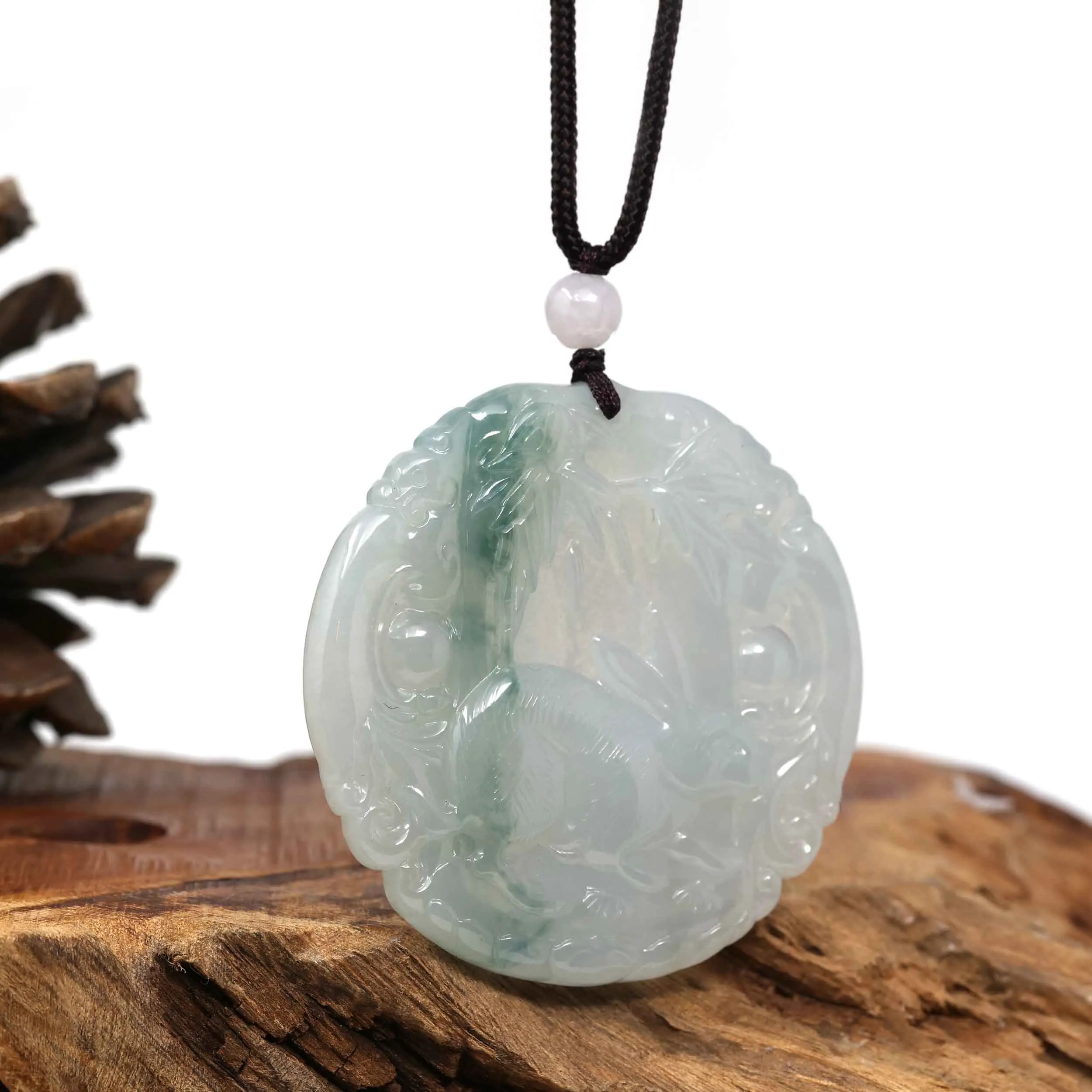 Natural Ice Blue-green Jadeite Jade "Rabbit" Zodiac Pendant Necklace