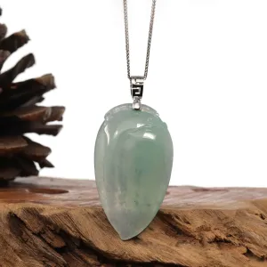 Natural Icy Jadeite Jade Shou Tao ( longevity Peach ) Necklace With 14k White Gold Bail