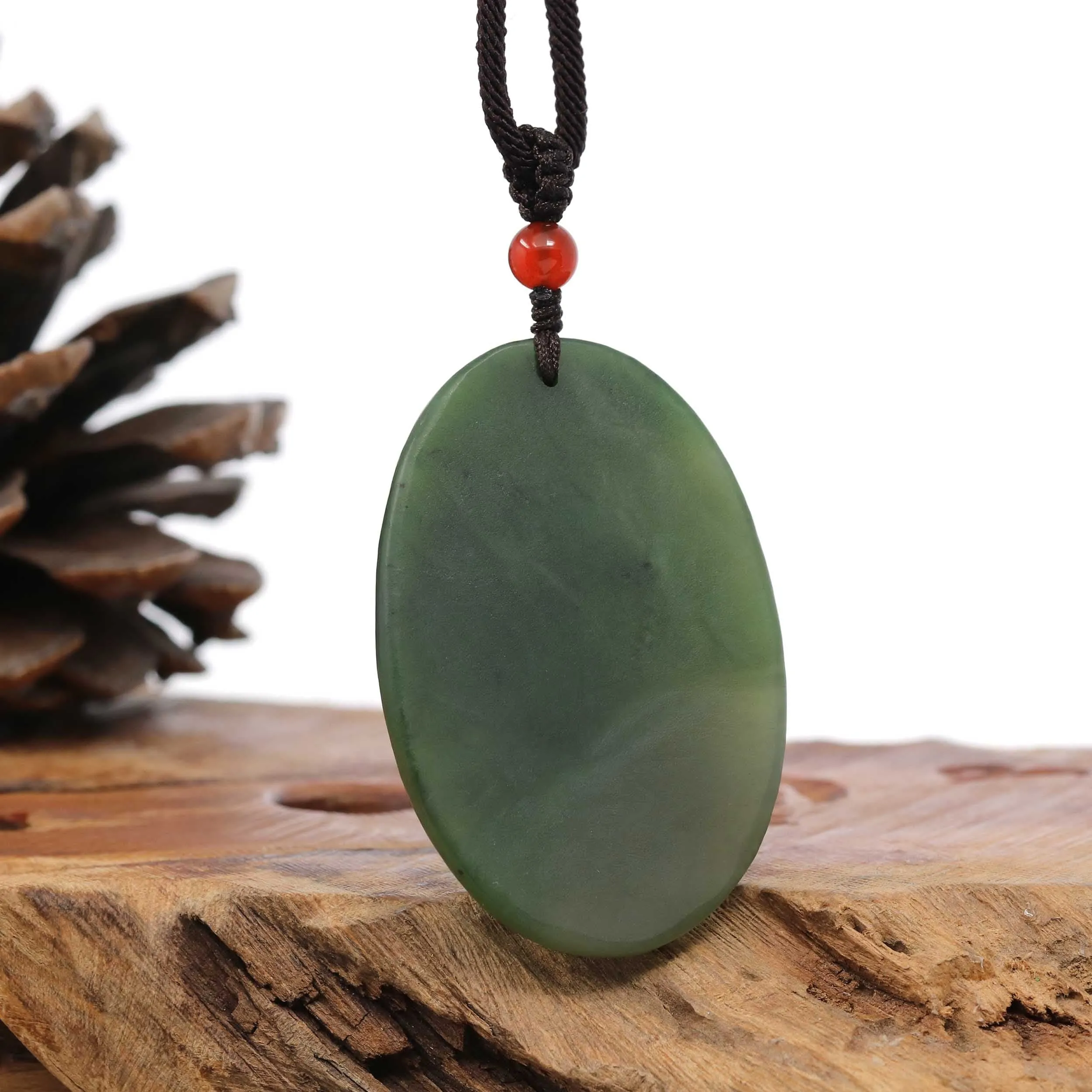 Natural Jade 12 Zodiac: Nephrite Jade Snake Pendant Necklace in Deep Green