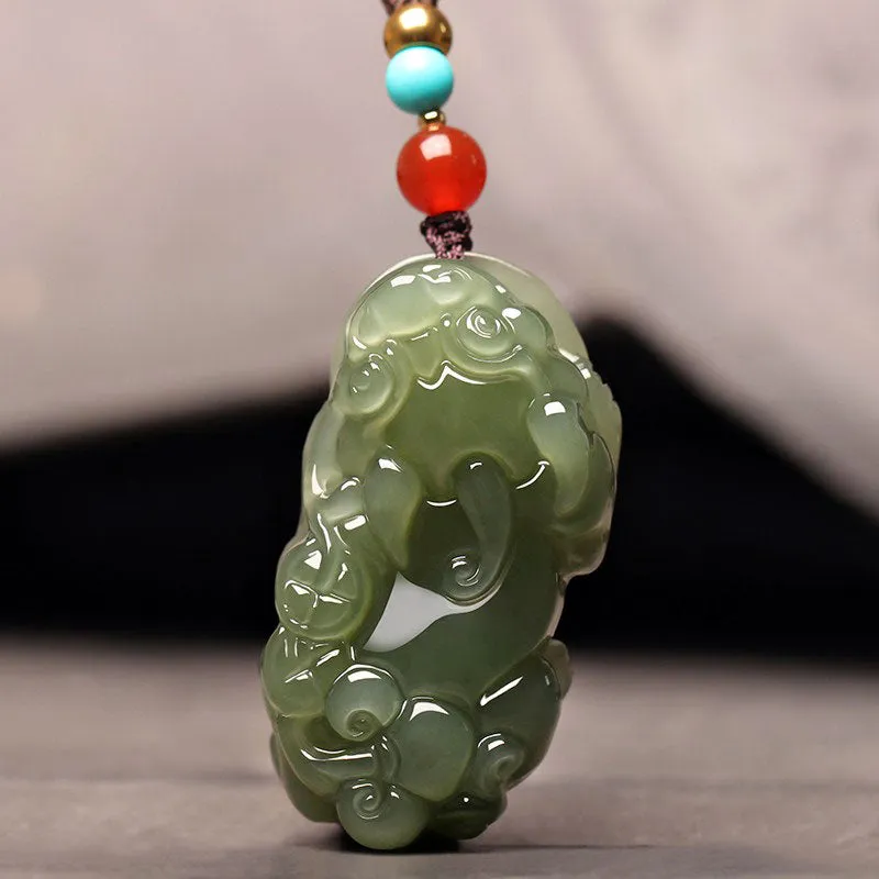 Natural Xinjiang Hetian Jade Green Jade Pixiu「Fortune and Prosperity」Pendant Jade Pendant Necklace Jewelry Gift