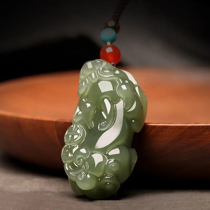 Natural Xinjiang Hetian Jade Green Jade Pixiu「Fortune and Prosperity」Pendant Jade Pendant Necklace Jewelry Gift