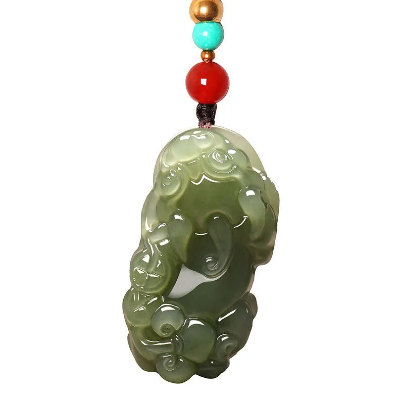 Natural Xinjiang Hetian Jade Green Jade Pixiu「Fortune and Prosperity」Pendant Jade Pendant Necklace Jewelry Gift