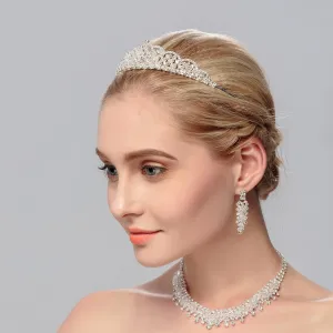 New bridal tiara crystal crown necklace earrings three-piece set wedding accessories jewelry crown set