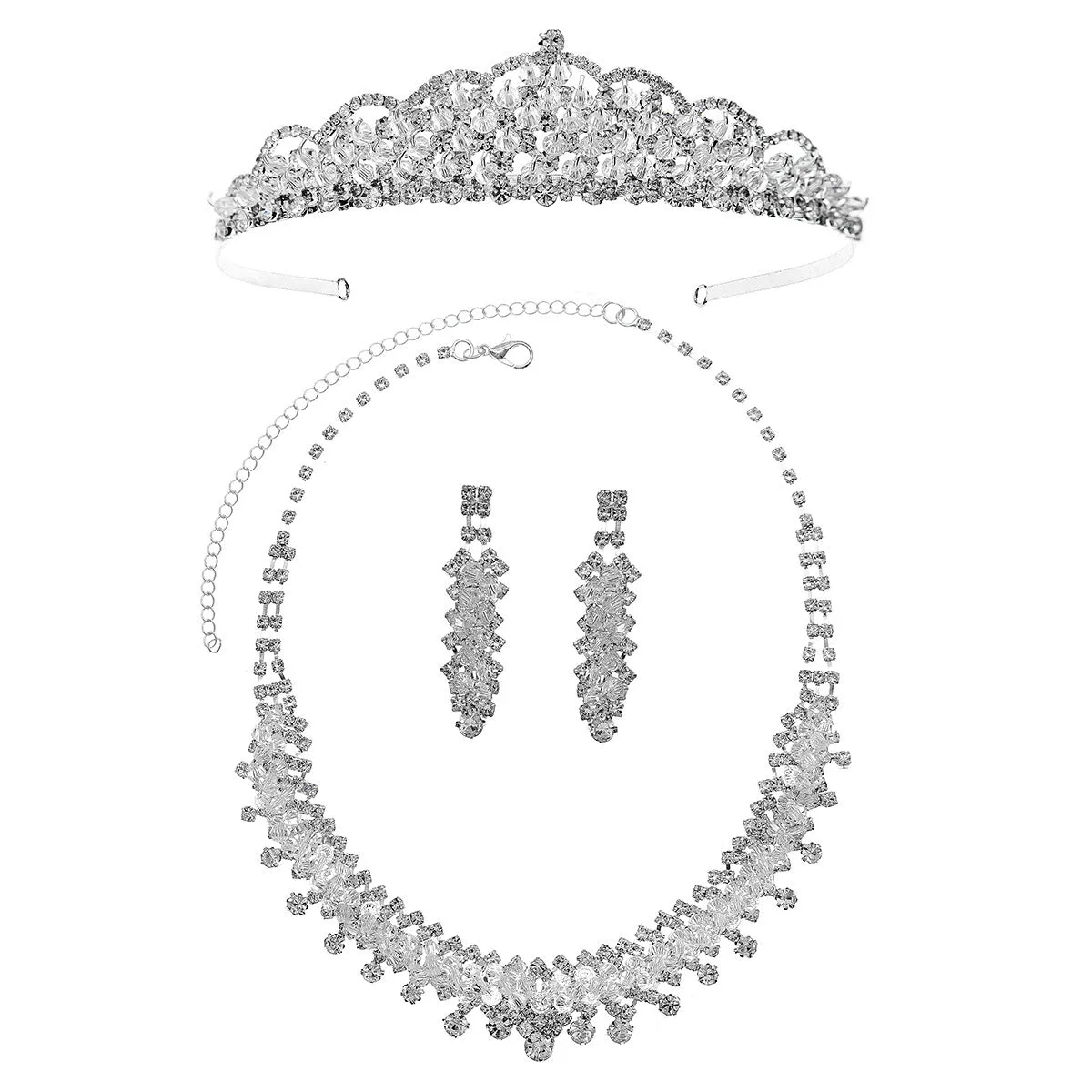 New bridal tiara crystal crown necklace earrings three-piece set wedding accessories jewelry crown set