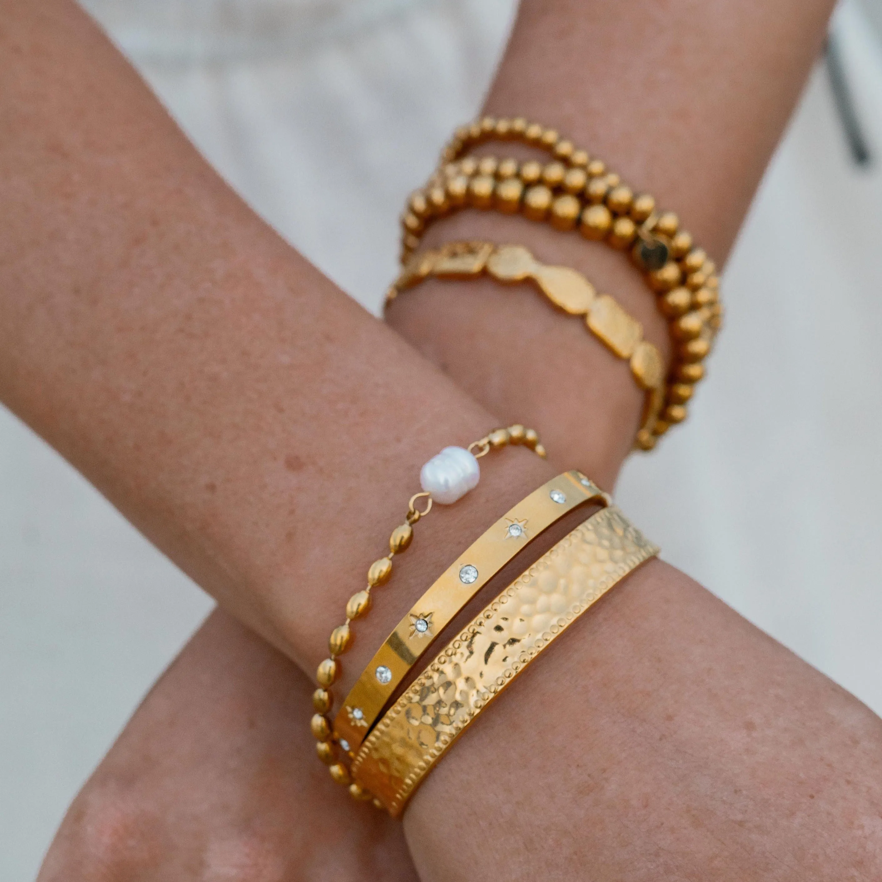 Olivia | Stainless Steel 18K Gold Plated Beaded Bracelet