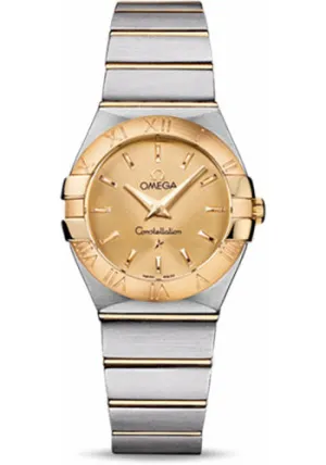 Omega Ladies Constellation Quartz Watch - 27 mm Brushed Steel And Yellow Gold Case - Champagne Dial - 123.20.27.60.08.001