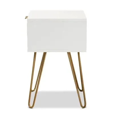 Open Box - Holbrook Wood and Metal 1 Drawer End Table White - Baxton Studio