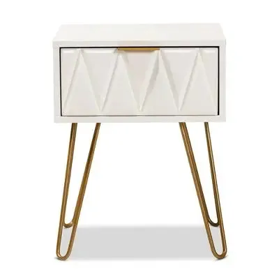 Open Box - Holbrook Wood and Metal 1 Drawer End Table White - Baxton Studio