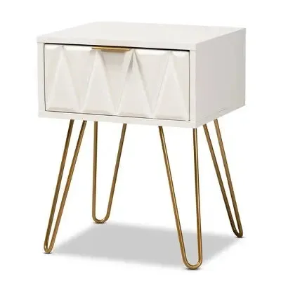 Open Box - Holbrook Wood and Metal 1 Drawer End Table White - Baxton Studio