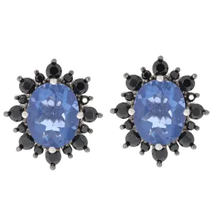 Oval Blue Sapphire Sterling Silver Earrings with Spinel Accent