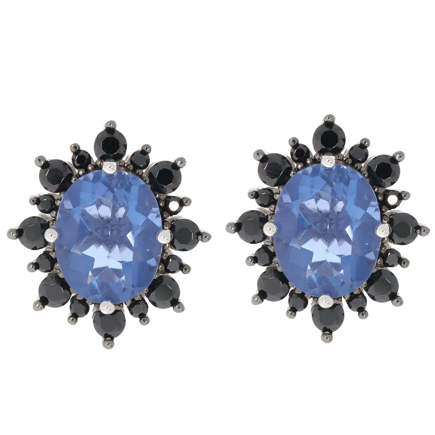 Oval Blue Sapphire Sterling Silver Earrings with Spinel Accent