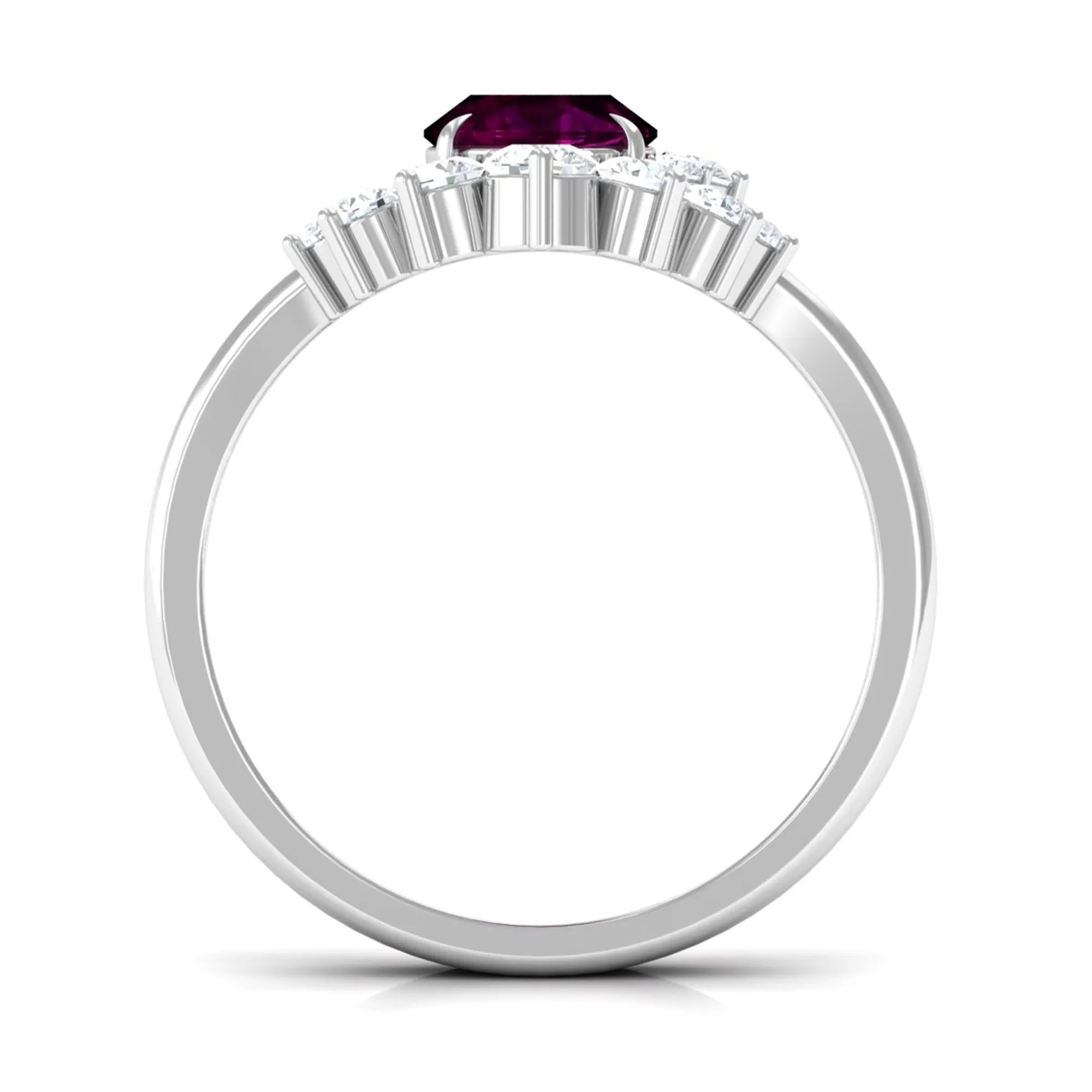 Oval Rhodolite Solitaire Wedding Ring Set with Diamond