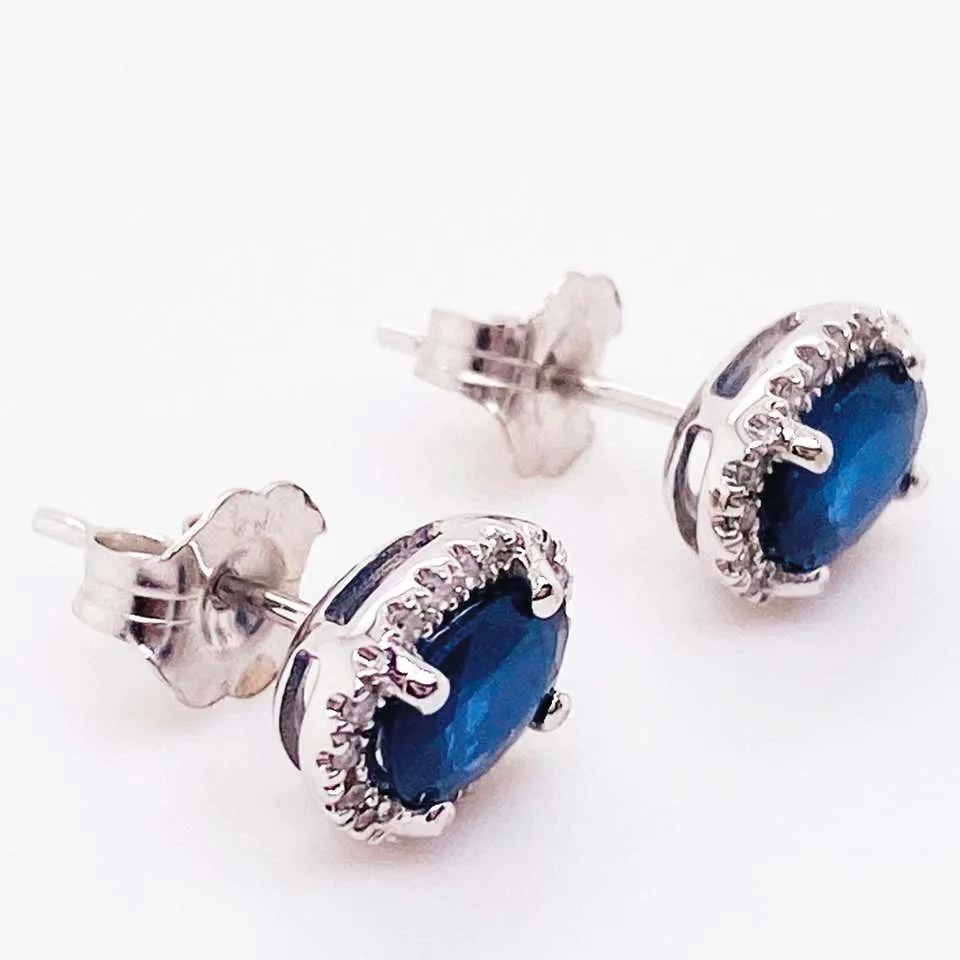 Oval Sapphire & Diamond Halo Stud Earrings