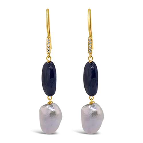 Pearl & Sapphire Dangle Earrings