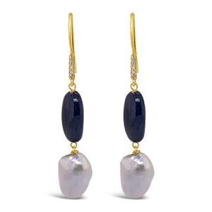 Pearl & Sapphire Dangle Earrings