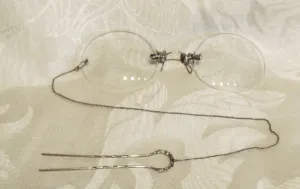 Pince Nez Eyeglasses Victorian Spectacles 14K White Gold 1800s SHUR-ON Ladies Glasses With Hairpin & Case Excellent Condition